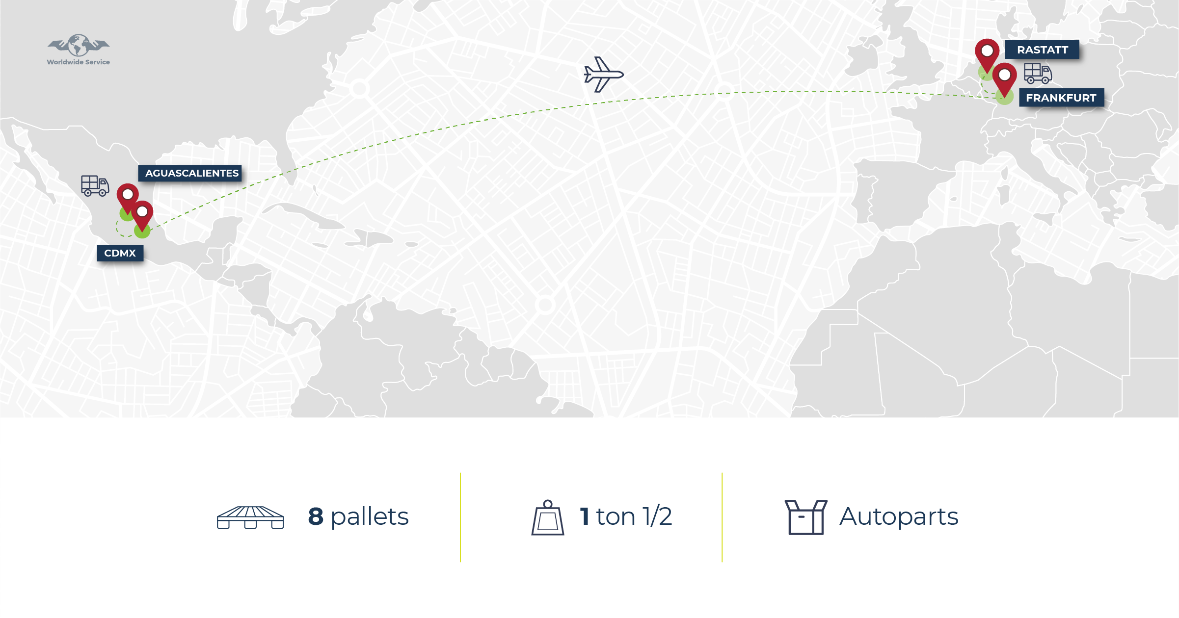 Mapita muestra el movimiento de 3 toneladas de Aguascalientes a Rastatt
