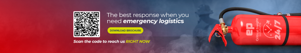 By the side of a picture of a fire extinguisher, it's written "the best response when you need emergency logistics." There's also a button you can click to download our brochure and a QR code to access our TCC team's Whatsapp. The number is: +528120997037