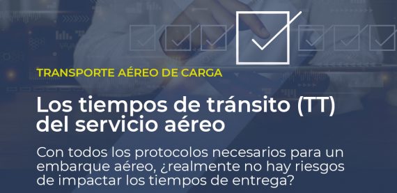 Sobre la imagen de una persona con un documento de papel en la mano, está escrito: Los tempos de tránsito (TT) del servicio aéreo. ¿Los protocolos necesarios para un embarque aéreo pueden impactar los tiempos de entrega?