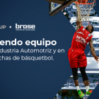 Para comunicar la idea de un patrocinio y una alianza comercial de éxito, sobre un arte que une la imagen de uno de los jugadores del equipo de básquetbol Brose Bamberg al de una línea de producción automotriz y las logos de epGroup y Brose, está escrito epGrouo y Brose, haciendo equipo en la Industria Automotriz y en las canchas de básquetbol.